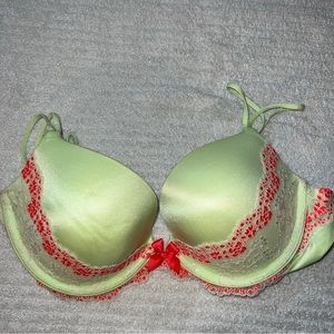 EUC - Victorias Secret Very Sexy Push Up - White & Pink Floral on Lime Green 34D